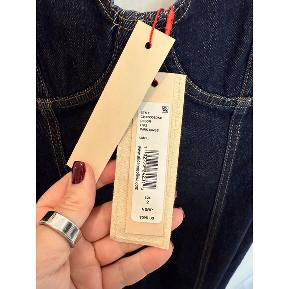 Alice + Olivia Natacha Godet Maxi Denim Dress Dark Rinse NWT - Size 2 - Picture 5 of 12